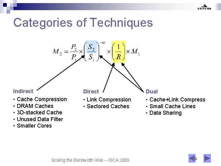 Categories of Techniques Indirect • Cache Compression • DRAM Caches • 3 D-stacked Cache