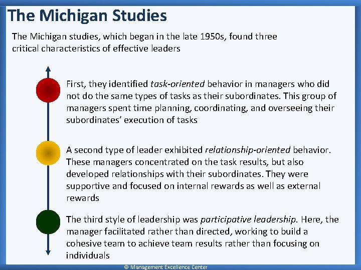 The Michigan Studies The Michigan studies, which began in the late 1950 s, found