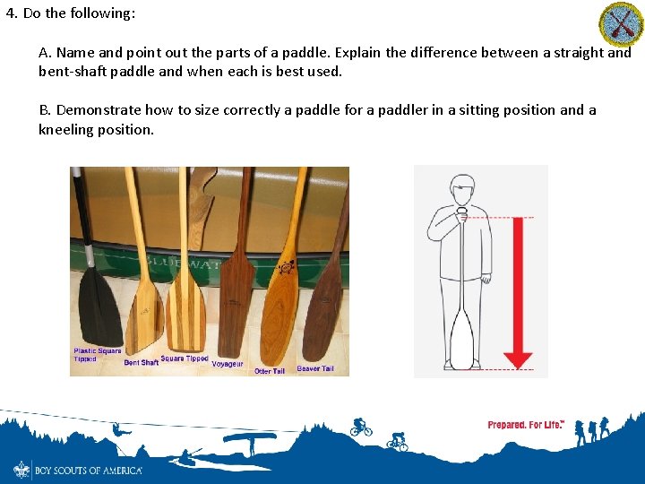 4. Do the following: A. Name and point out the parts of a paddle.