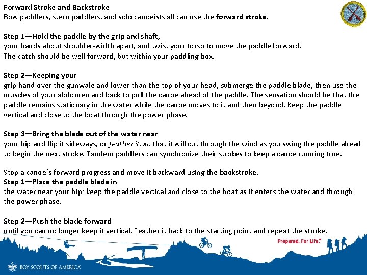 Forward Stroke and Backstroke Bow paddlers, stern paddlers, and solo canoeists all can use