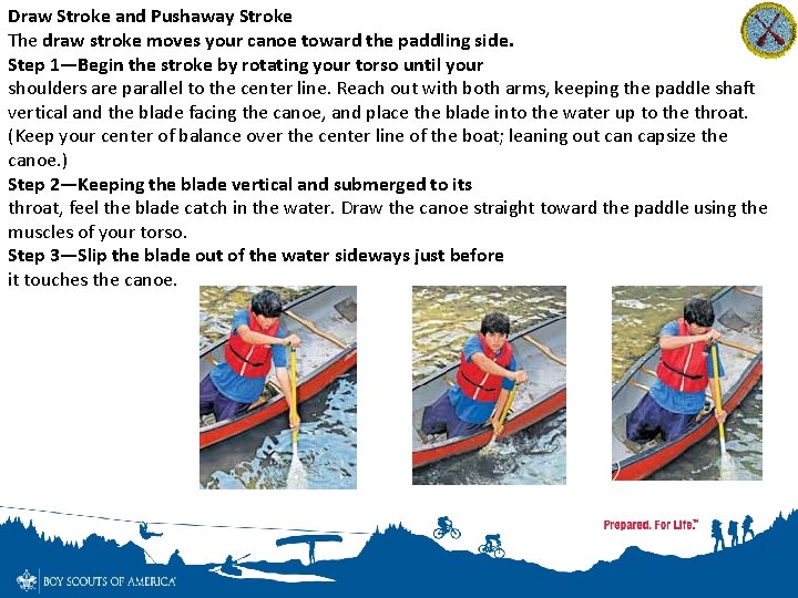 Draw Stroke and Pushaway Stroke The draw stroke moves your canoe toward the paddling