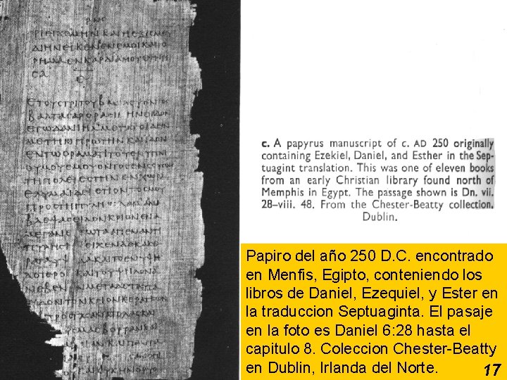 Papiro del año 250 D. C. encontrado en Menfis, Egipto, conteniendo los libros de