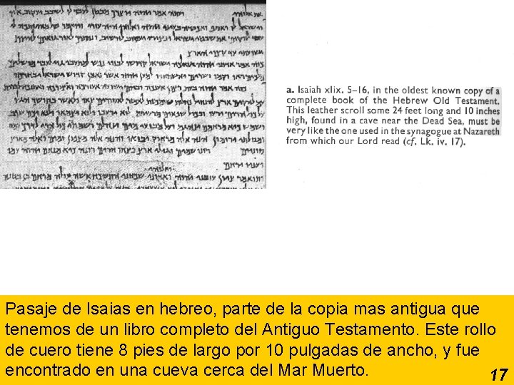 Pasaje de Isaias en hebreo, parte de la copia mas antigua que tenemos de