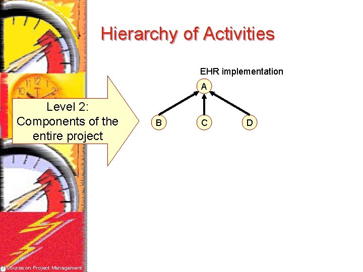 Hierarchy of Activities EHR implementation A Level 2: Components of the entire project Course