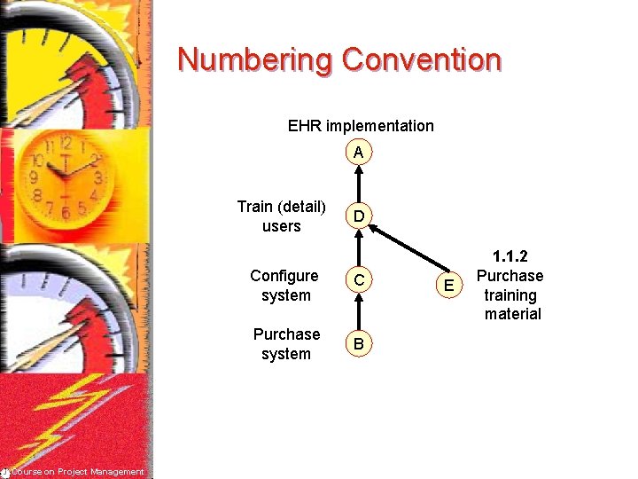 Numbering Convention EHR implementation A Train (detail) users Course on Project Management D Configure