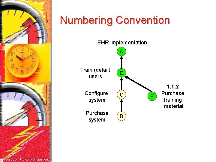 Numbering Convention EHR implementation A Train (detail) users Course on Project Management D Configure