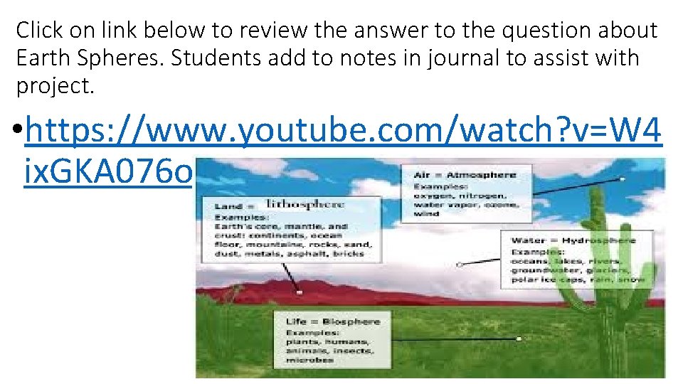 Click on link below to review the answer to the question about Earth Spheres.