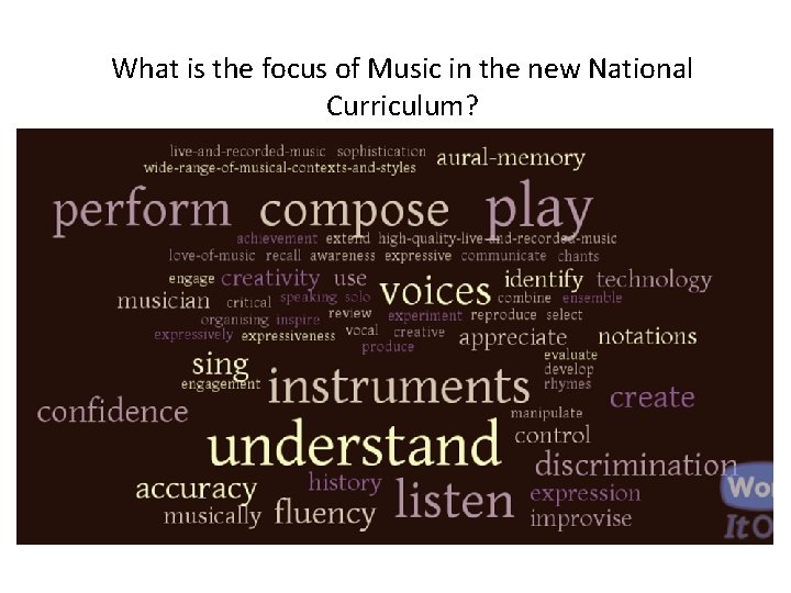 What is the focus of Music in the new National Curriculum? 