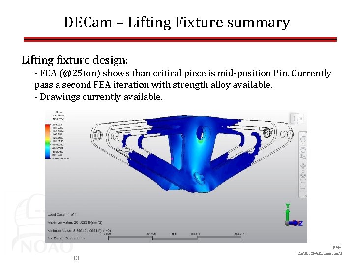 DECam – Lifting Fixture summary Lifting fixture design: - FEA (@25 ton) shows than