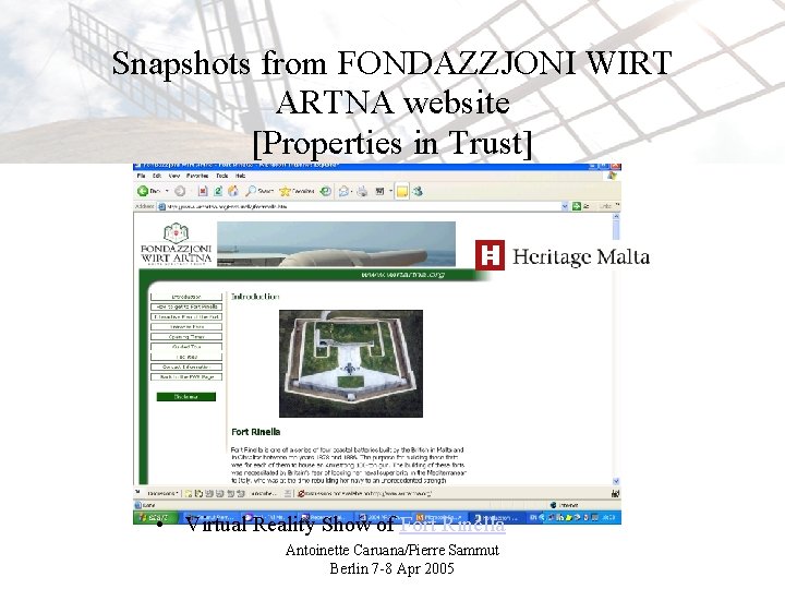 Snapshots from FONDAZZJONI WIRT ARTNA website [Properties in Trust] • Virtual Reality Show of