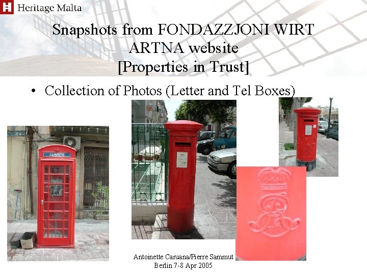 Snapshots from FONDAZZJONI WIRT ARTNA website [Properties in Trust] • Collection of Photos (Letter