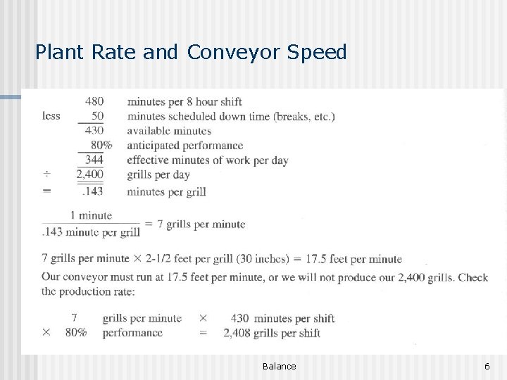 Plant Rate and Conveyor Speed Balance 6 