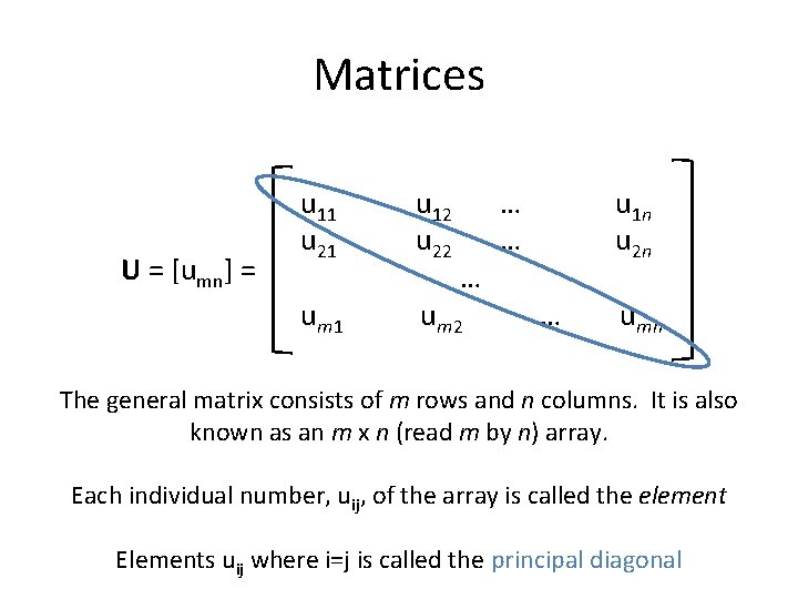 Matrices U = [umn] = u 11 u 21 um 1 u 12 u
