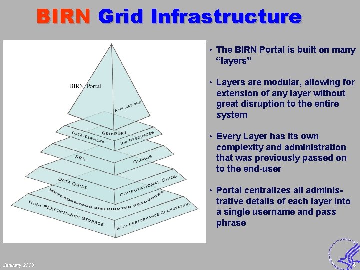 BIRN Grid Infrastructure • The BIRN Portal is built on many “layers” • Layers