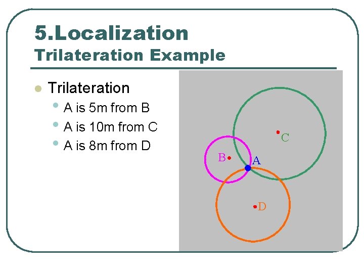 5. Localization Trilateration Example l Trilateration • A is 5 m from B •