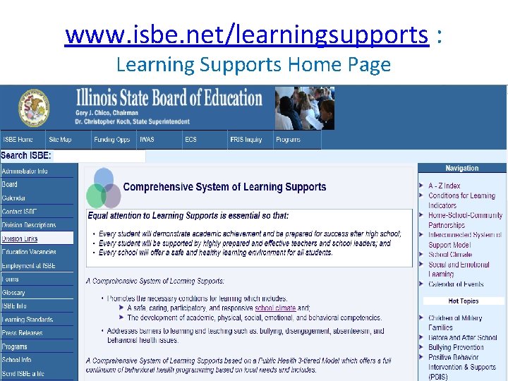 www. isbe. net/learningsupports : Learning Supports Home Page 