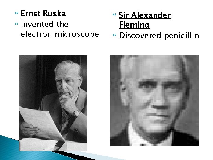  Ernst Ruska Invented the electron microscope Sir Alexander Fleming Discovered penicillin 