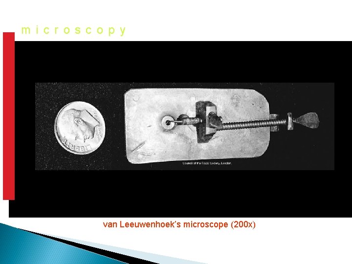 m i c r o s c o p y van Leeuwenhoek’s microscope (200