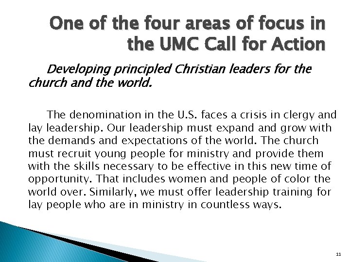 One of the four areas of focus in the UMC Call for Action Developing