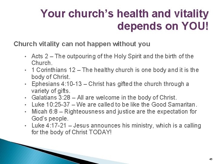 Your church’s health and vitality depends on YOU! Church vitality can not happen without