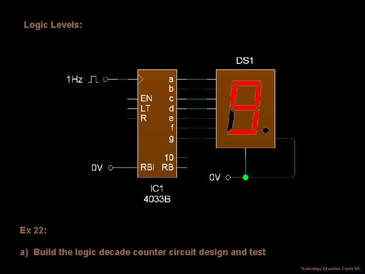 Logic Levels: Ex 22: a) Build the logic decade counter circuit design and test