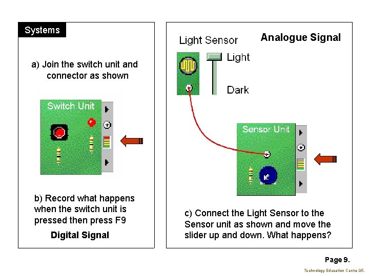 Systems Analogue Signal a) Join the switch unit and connector as shown b) Record