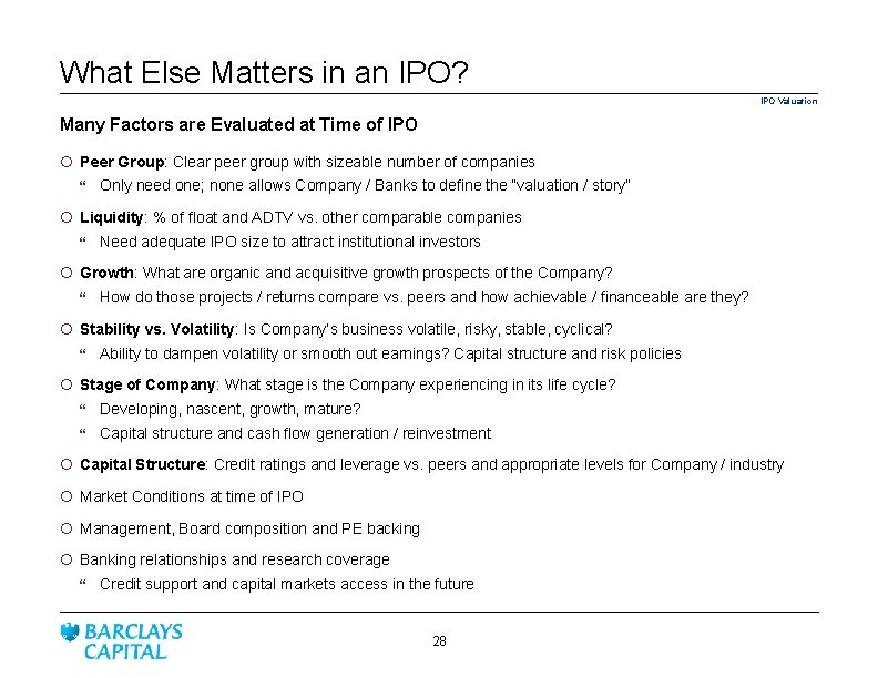 What Else Matters in an IPO? IPO Valuation Many Factors are Evaluated at Time
