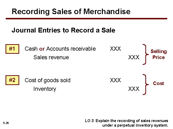 Recording Sales of Merchandise Journal Entries to Record a Sale #1 Cash or Accounts