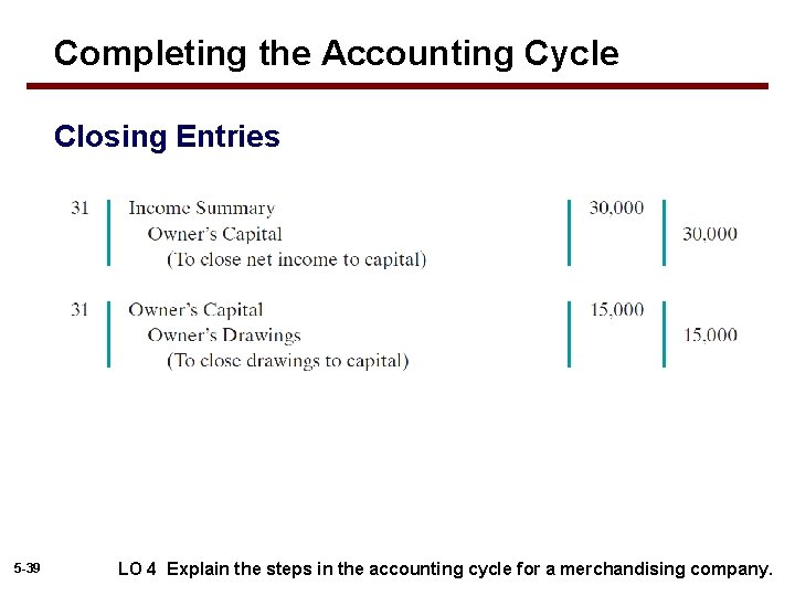 Completing the Accounting Cycle Closing Entries 5 -39 LO 4 Explain the steps in