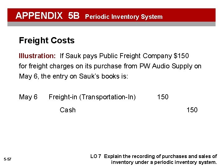 APPENDIX 5 B Periodic Inventory System Freight Costs Illustration: If Sauk pays Public Freight