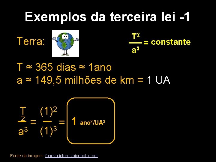 Exemplos da terceira lei -1 2 T __ Terra: a 3 = constante T