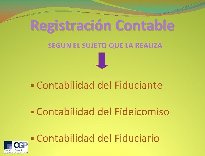 Registración Contable SEGUN EL SUJETO QUE LA REALIZA § Contabilidad del Fiduciante § Contabilidad