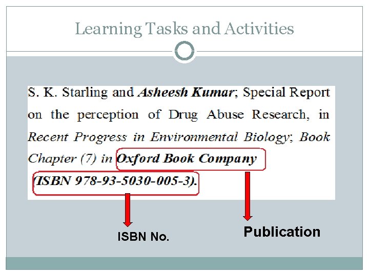 Learning Tasks and Activities ISBN No. Publication 