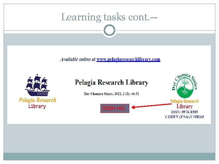 Learning tasks cont. -- ISSN NO. 