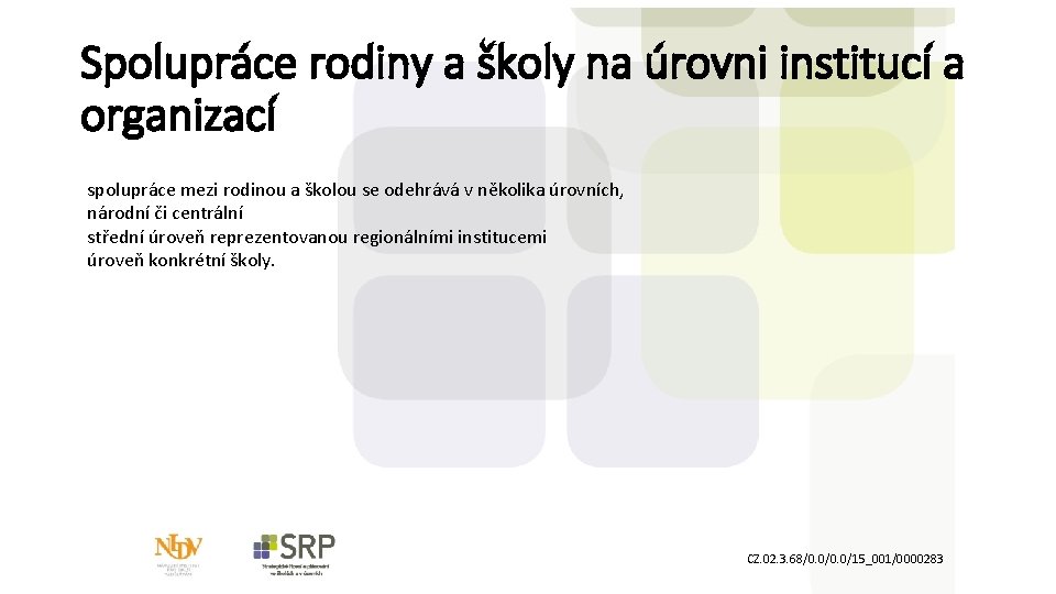 Spolupráce rodiny a školy na úrovni institucí a organizací spolupráce mezi rodinou a školou