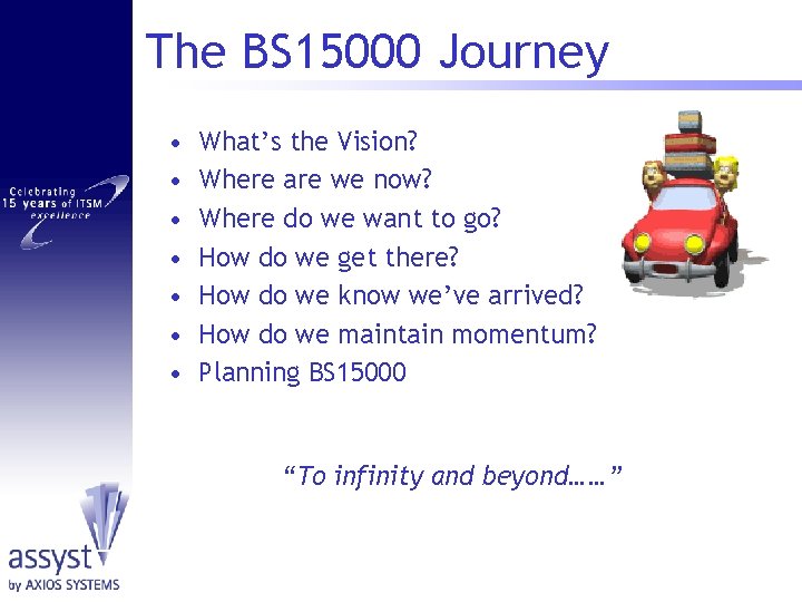 The BS 15000 Journey • • What’s the Vision? Where are we now? Where