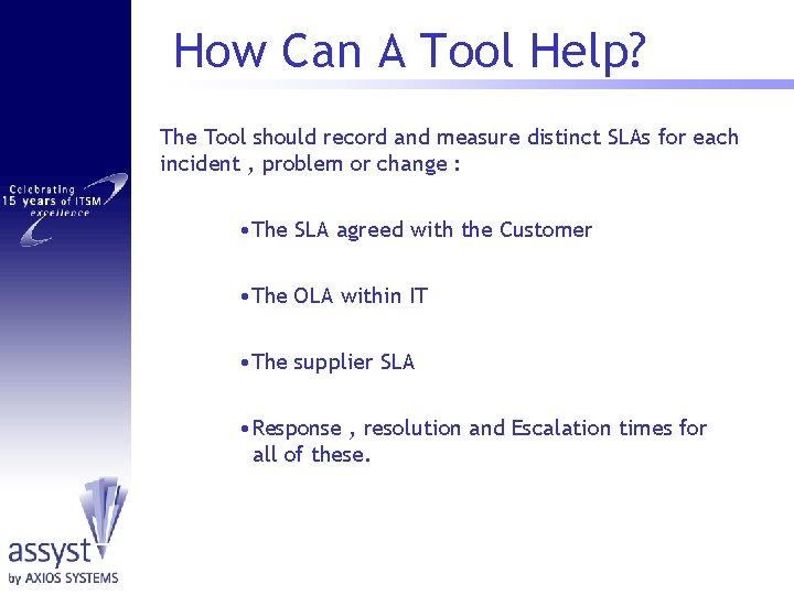 How Can A Tool Help? The Tool should record and measure distinct SLAs for