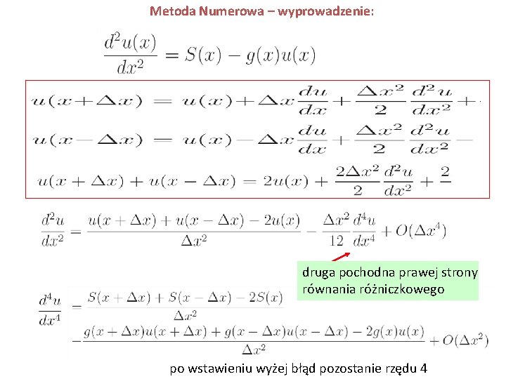 Metoda Numerowa – wyprowadzenie: druga pochodna prawej strony równania różniczkowego po wstawieniu wyżej błąd