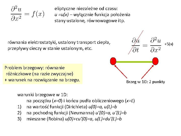 eliptyczne niezależne od czasu: u =u(x) – wyłącznie funkcja położenia stany ustalone, równowagowe itp.