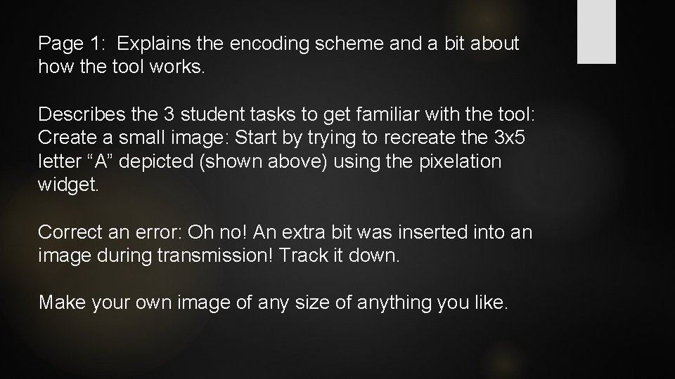 Page 1: Explains the encoding scheme and a bit about how the tool works. Page 1: Explains the encoding scheme and a bit about how the tool works.