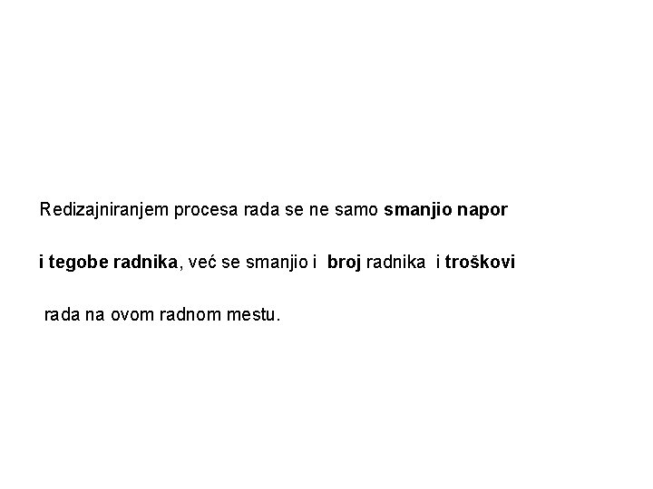 Redizajniranjem procesa rada se ne samo smanjio napor i tegobe radnika, već se smanjio