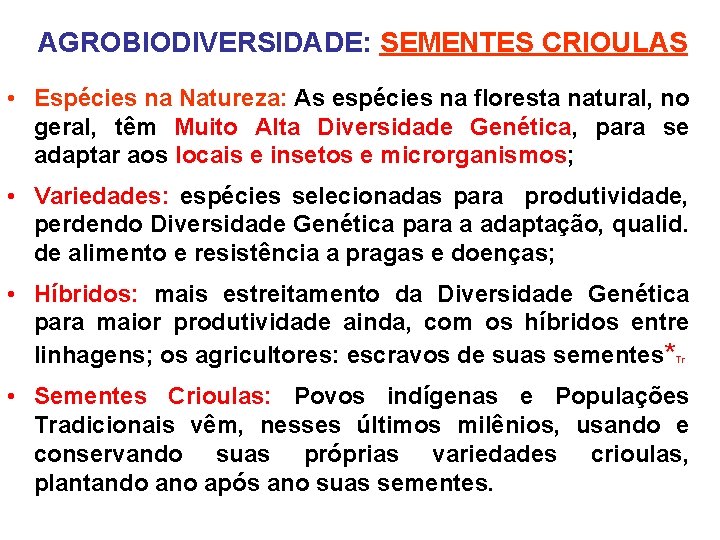 AGROBIODIVERSIDADE: SEMENTES CRIOULAS • Espécies na Natureza: As espécies na floresta natural, no geral,