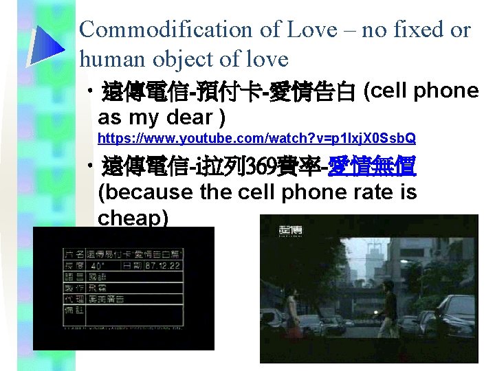 Commodification of Love – no fixed or human object of love • 遠傳電信-預付卡-愛情告白 (cell