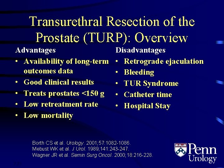 Transurethral Resection of the Prostate (TURP): Overview Advantages • Availability of long-term outcomes data