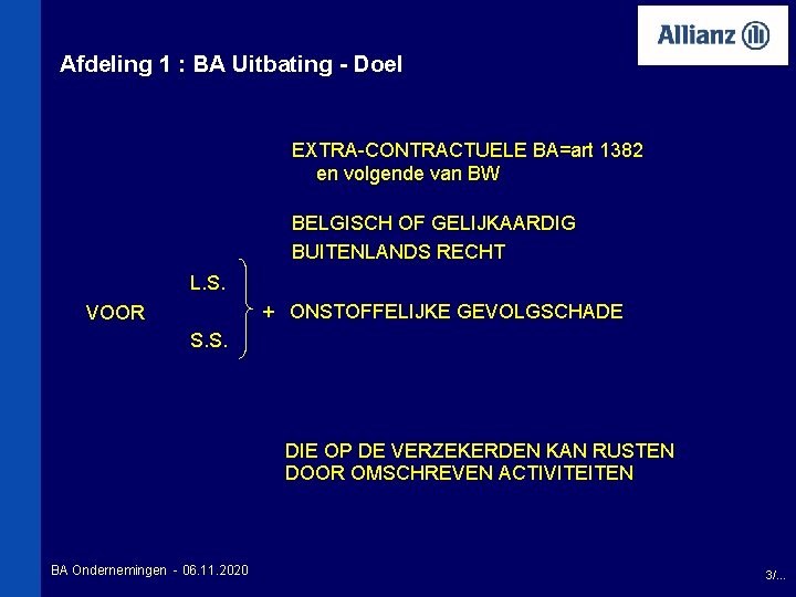 Afdeling 1 : BA Uitbating - Doel EXTRA-CONTRACTUELE BA=art 1382 en volgende van BW