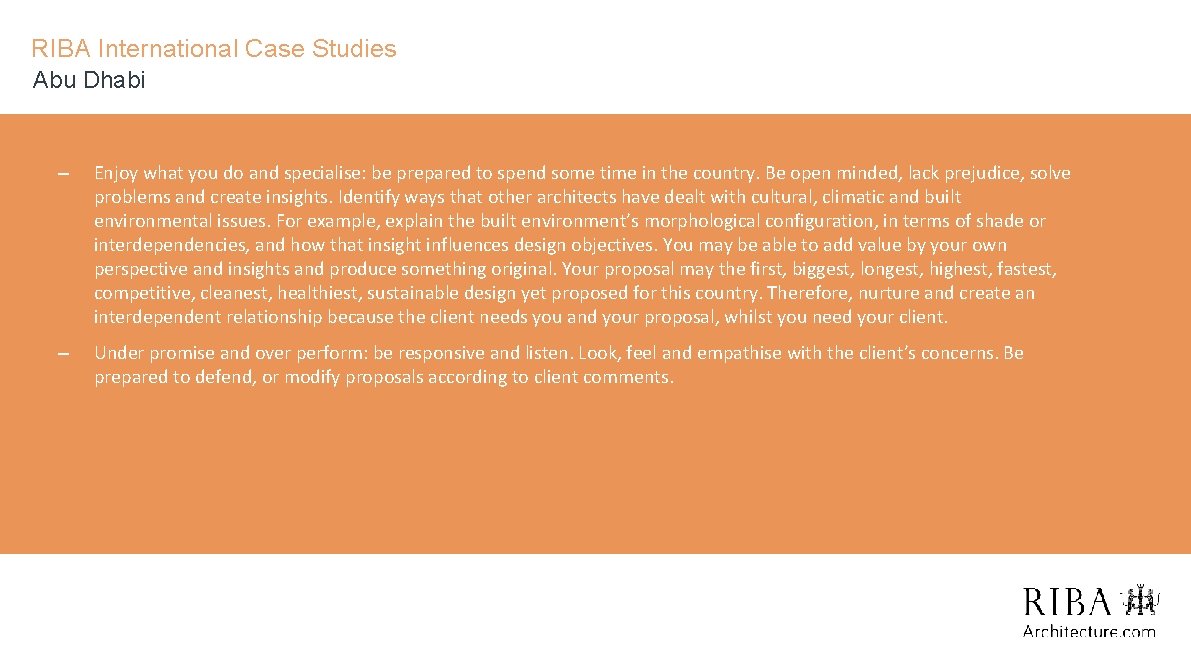 RIBA International Case Studies Abu Dhabi – Enjoy what you do and specialise: be RIBA International Case Studies Abu Dhabi – Enjoy what you do and specialise: be