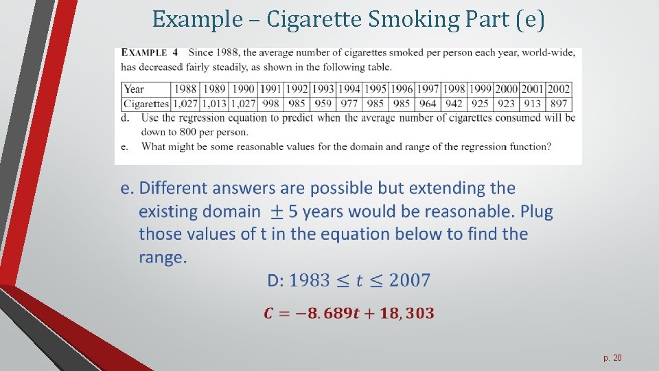 Example – Cigarette Smoking Part (e) p. 20 Example – Cigarette Smoking Part (e) p. 20