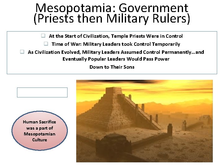 Mesopotamia: Government (Priests then Military Rulers) q At the Start of Civilization, Temple Priests