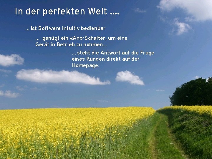 In der perfekten Welt …. … ist Software intuitiv bedienbar … genügt ein «An»