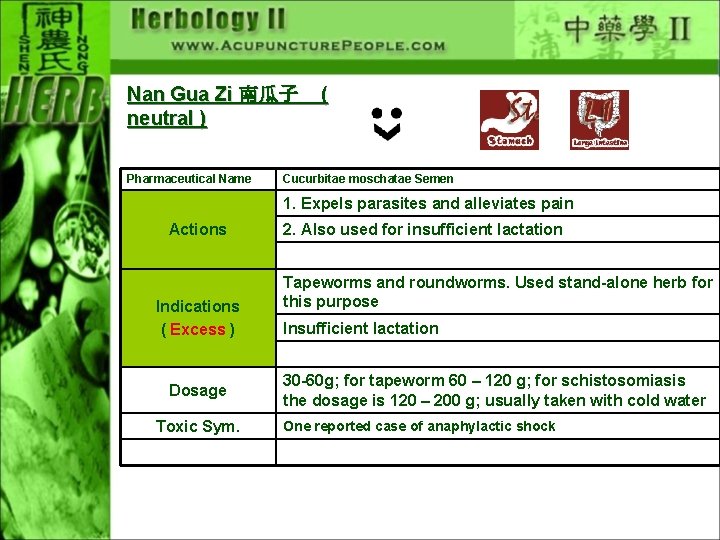 Nan Gua Zi 南瓜子 neutral ) Pharmaceutical Name ( Cucurbitae moschatae Semen 1. Expels